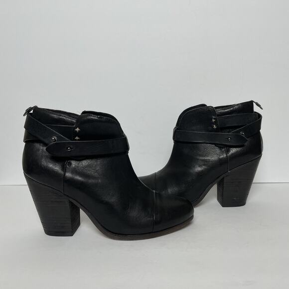 Rag & Bone Harrow Boots Womens Size 39 Black Leather Ankle Heeled Strap Italy - Picture 12 of 16